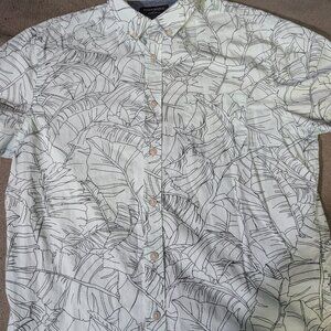 Banana Republic Shirt Men L Aqua Blue Palm Fronds Organic Standard Fit Hawai